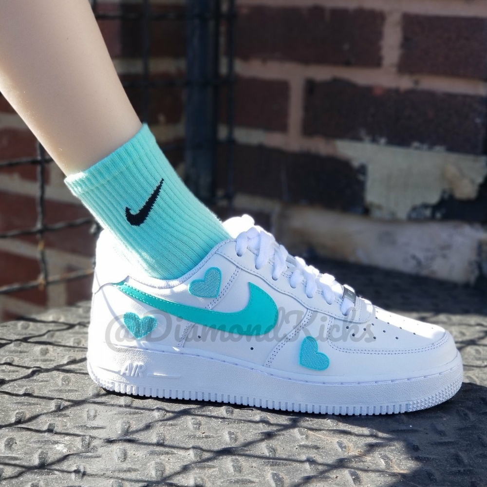Custom Nike Air Force 1 Custom Hearts Turquoise